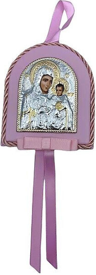 Fabric Talisman Metal Icon of Virgin Mary Pink Dimensions 10 × 15 Cm