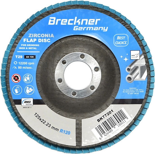 Schleifscheiben Flap Disc Zirkon Breckner Germany T29 R120 125x22,23mm Inox & Metall