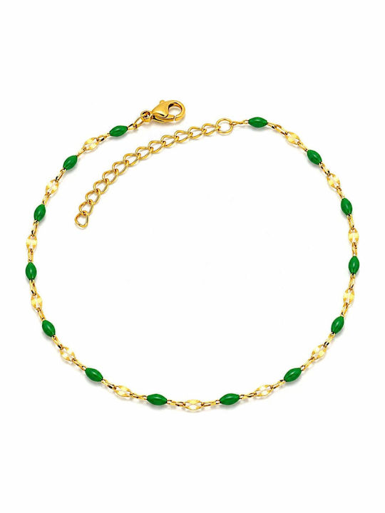 Charmy Gold Plated Steel Anklet Green 23cm