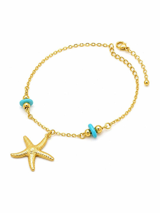 Charmy Gold Plated Anklet Steel Turquoise 23cm