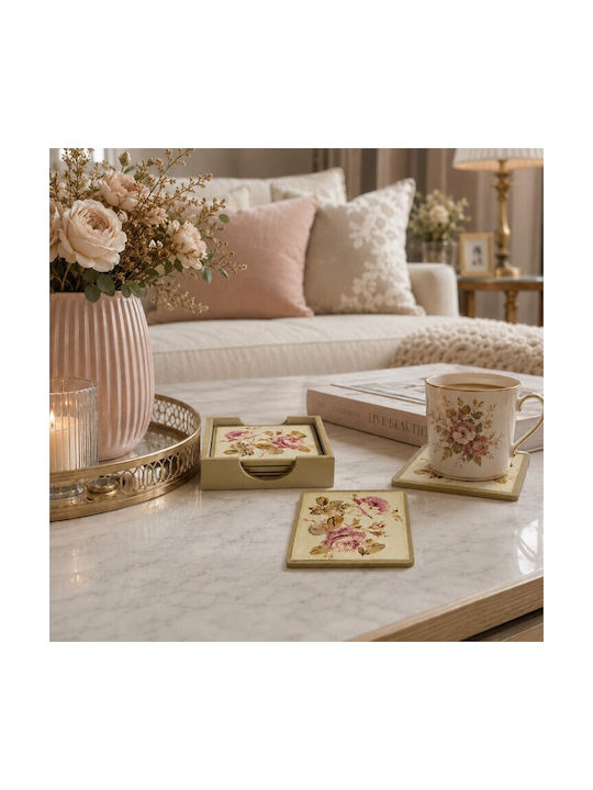 Galifas Wooden Coaster with Stand 6 Pieces