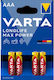 Baterii Alcaline Varta Longlife Max Power Lr03 AAA 4 Bucăți