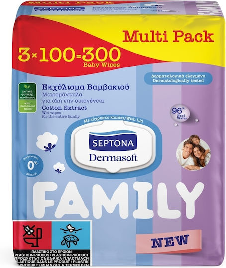 Septona Dermasoft Family Μωρομάντηλα χωρίς Οινόπνευμα & Parabens 3x100τμχ