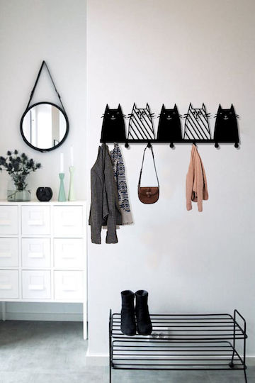 SteweHome Metal Wall Hanger 8 Hooks Black 55x18x18cm