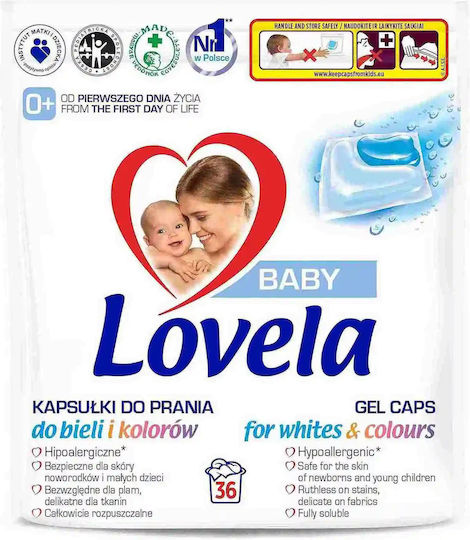 Lovela Baby Laundry Detergent for Whites Sensitive and Colored Clothes 36 Capsules