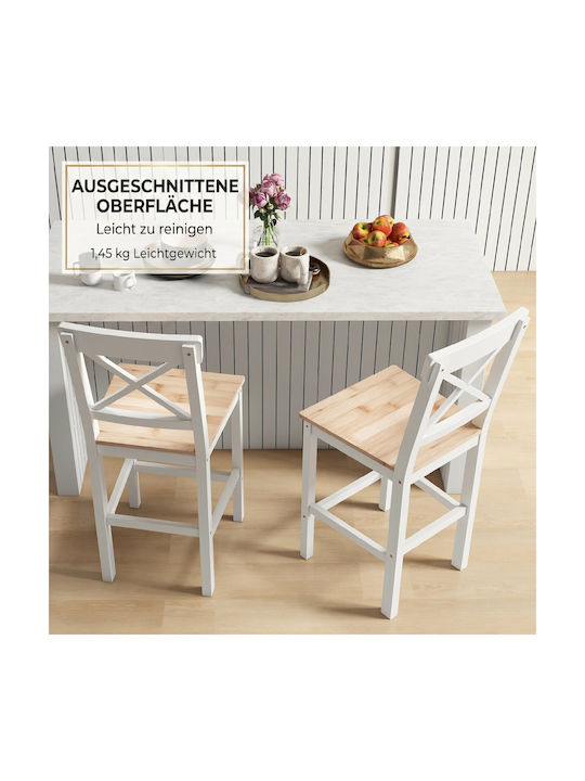 Bar Stool with Backrest Wooden Natural/White 2 Pieces