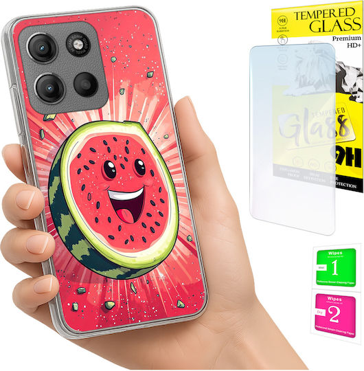 Motorola Moto G15 Foto Handyhülle Rückseite Wassermelone + Glas