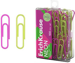 ErichKrause Paper Clips 28mm 100 Pieces Vinyl Coated Neon 62050