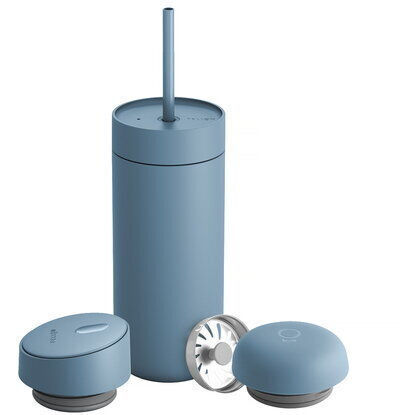 Fellow Ποτήρι Θερμός Γυάλινο / Ανοξείδωτο BPA Free 473ml Hazy Blue με Καλαμάκι