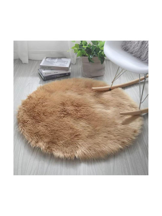 To megalo pazari Round Furry Rug Mocha Φ90cm