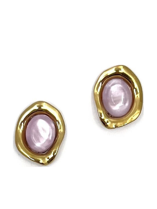 Dorian Gray Gold Plated Steel Stud Earrings with Lilac Stones