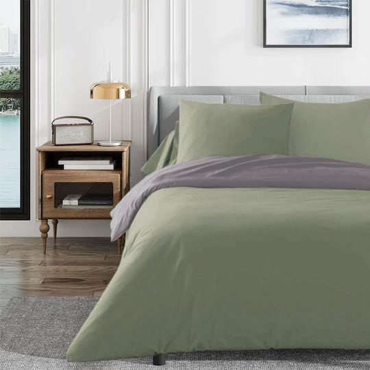 To megalo pazari Il-line Set Super-Double Bed Sheets 240x260cm Khaki-Grey 4 Pieces
