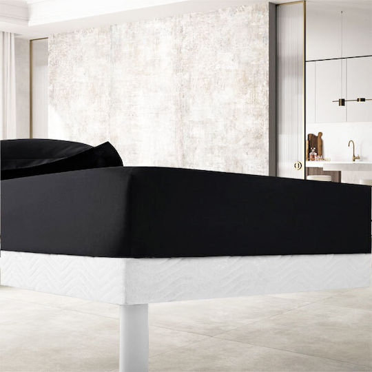 To megalo pazari King Size Bettlaken mit Gummibettlaken 180x200+30cm Schwarz