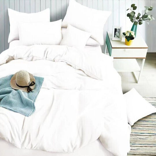 To megalo pazari King Size Bed Sheets Set With Rubber Hugger 220x240cm White 4 Pieces