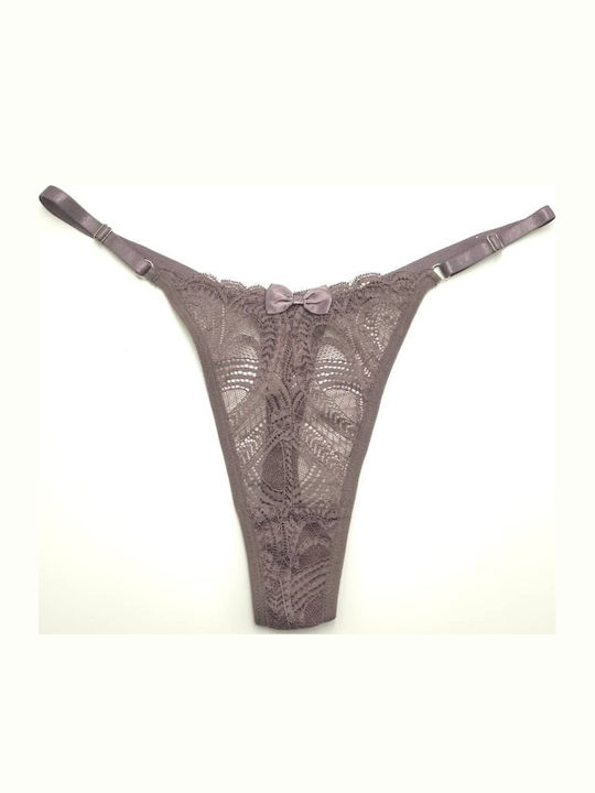 Topaki Damen-Slip Mit Spitze Lila Grau