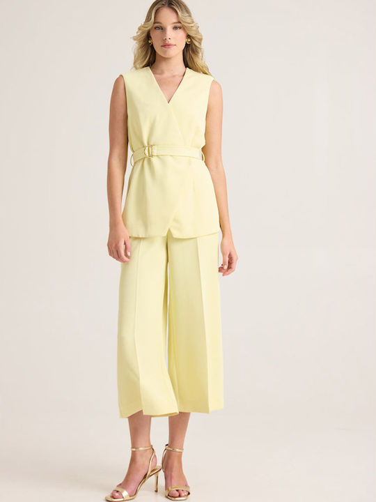 Women's High Rise Zip Culottes with Rubber Band Lemon