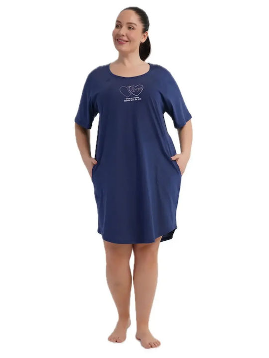 Vienetta Secret Summer Cotton Women's Nightgown Blue