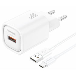 Foneng Charger with USB-A Port and USB-C Cable 18W White (EU68) Foneng Charger with USB-A Port and USB-C Cable 18W White (EU68)