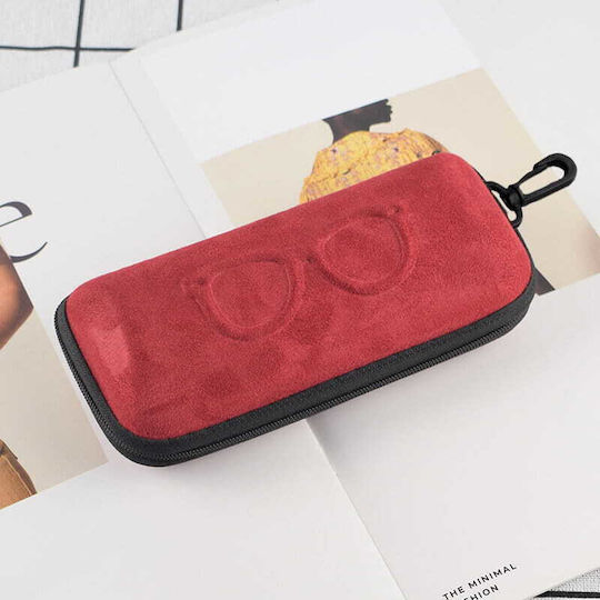 Red Suede Zipper Glasses Case Et-121a