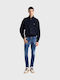 Skater Men's Elastic Jeans Pants with Loose Fit Blue