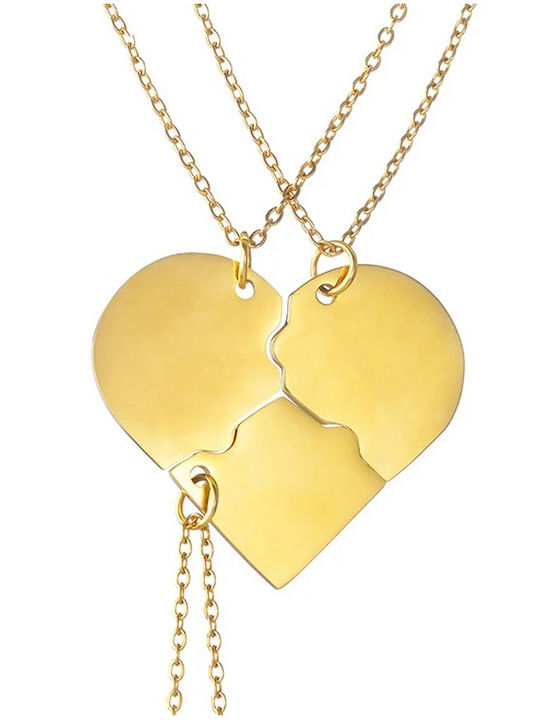 Gold Puzzle Herz Halskette Freunde 3 Stück Stahl