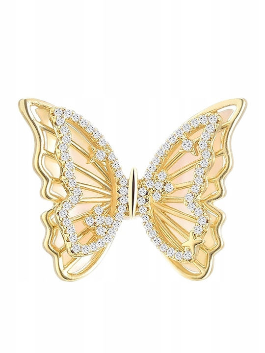 Pinets 14k Gold Plated Butterfly Pin Cubic Zirconia