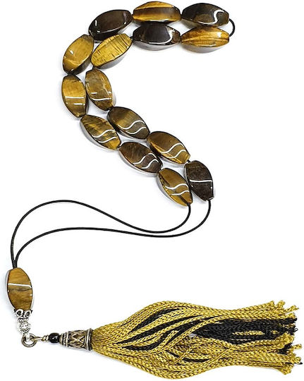 Roloi Komboloi Worry Beads with 15 Beads Eye Of The Tiger Length 32cm Multicolour