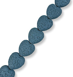 Natural Lava Heart Blue Petrol 20mm – 40cm Length