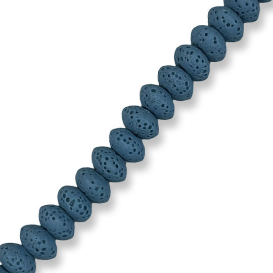 Natürliche Lava Oval Scheibe Petrol 8x5mm – Loch 2mm – Reihe 20cm 39 Perlen