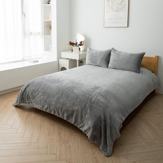 To megalo pazari Duvet Cover Set 180x240cm Double With Pillowcase Grey