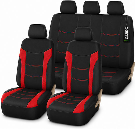 Carro 395344 Car Seat Covers Set Toyota C-hr Gt Avensis Corolla Prius Yaris Aygo Auris Rav4 Proace Highlander Cotton Fabric Set Front Rear 11 Pieces Black Red