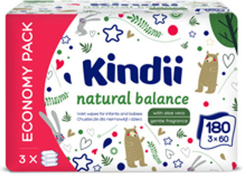 Kindii Бебешки кърпички без алкохол и парабени 3x60 бр