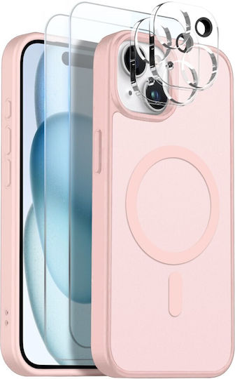 Northjo 5 in 1 Protection Set 360 Full Cover Plastic Pink iPhone 15