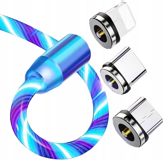 Magnetic Led Lighting Cable Iphone Micro Usb Type-c 200cm Kb31_blue