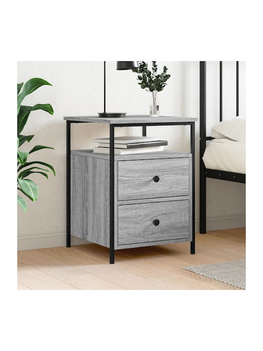 Wooden Bedside Table with Metal Legs Grey 44x45x60cm
