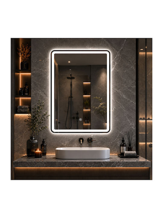 Futura Ορθογώνιος Καθρέπτης Μπάνιου Led Αφής 60x80cm με Αμμοβολή