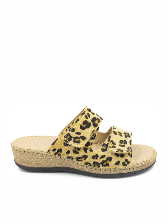 Leder Flache Damen Sandalen Braun 52-Leopard-Vachetta