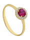 Mentzos Single Stone Ring Rosette In 14K Gold With Ruby