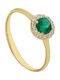 Mentzos Single Stone Ring Rosette In 14K Gold With Emerald