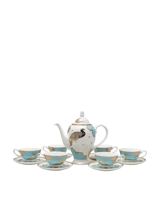 Beauty Home Art 7713 Σετ Τσαγιού από Πορσελάνη Τιρκουάζ 1250ml 13τμχ