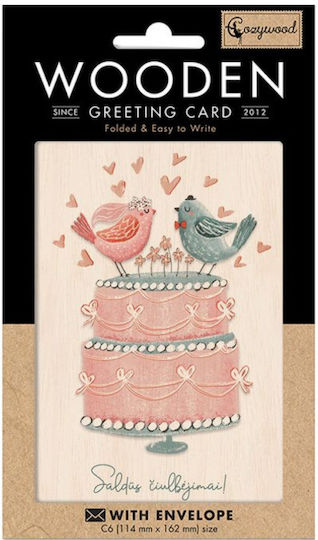 Wooden Greeting Card Cozywood Birds Marriage Atv415