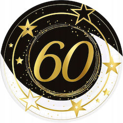 Paper Plates 60th Birthday Sixtieth Gold Black 23cm 6pcs
