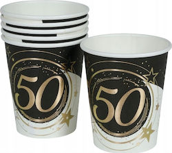 Paper Cups 50th Birthday Fifty Golden Black Party 240ml 6pcs