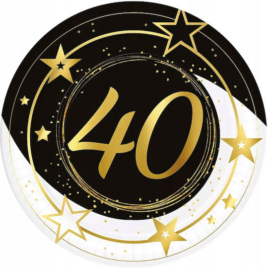 Papierplatten 40. Geburtstag Vierzig Gold Schwarz Party 23cm 6 Stück