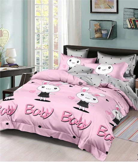 To Megalo Pazari Set Kids Duvet Cover Single Pink