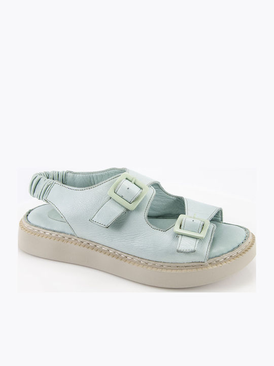 Leather Women's Flat Sandals Light Blue