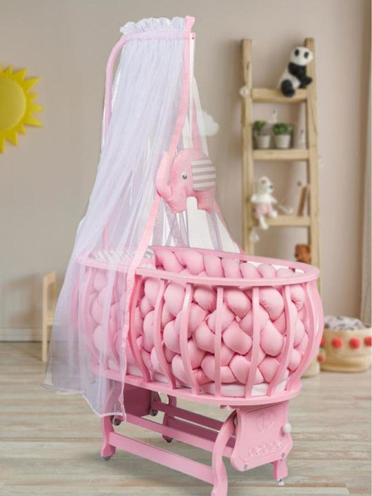 SteweHome Babywiege mit Matratze und Rädern Rosa
