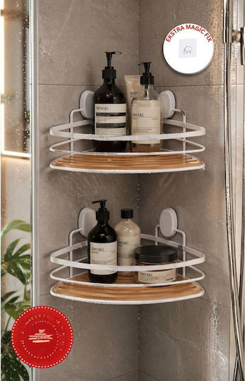 SteweHome Corner Wall Mounted Bathroom Shelf Metallic White