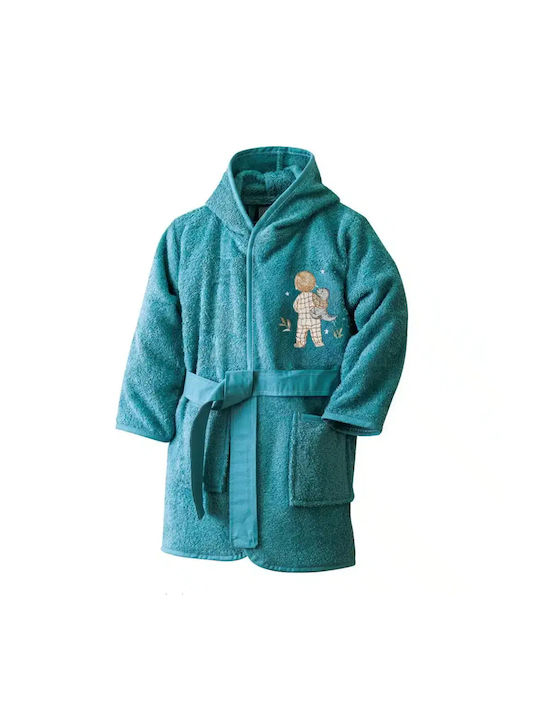 Borea Kinderbademantel Goodnight Petrol Blau Mit Kapuze
