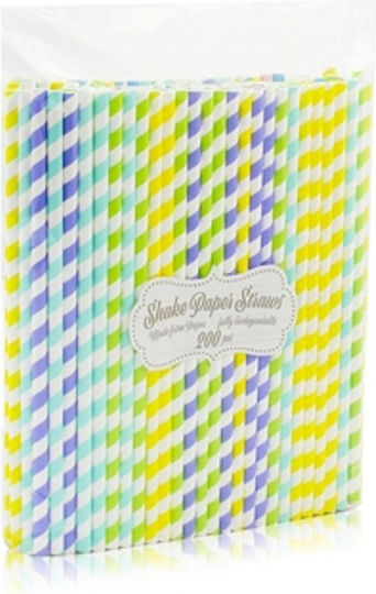 Paper Straws Shake Color Mix Stripes 8x252mm 200 Pcs